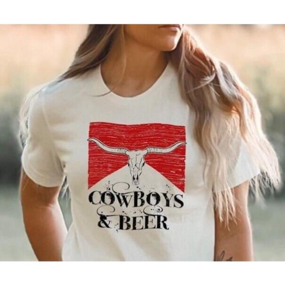 Emory Rose Cowboys & Beer Tshirt Top Sz XL Extra Large NWT Womens - Picture 2 of 11